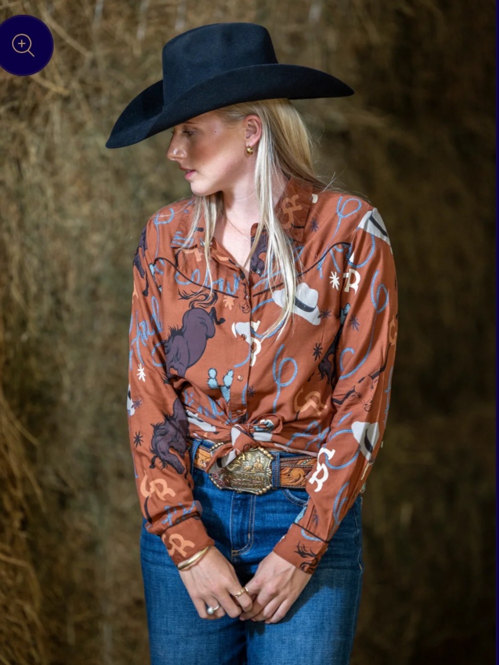 Cotton and rye howdy long sleeve snap on blouse